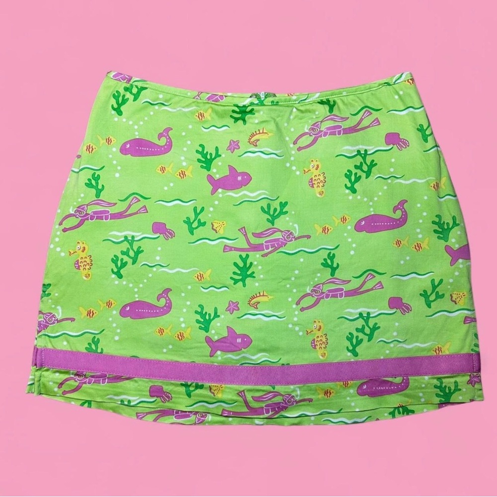 Whimsical Bamboo Traders Vintage Green Skirt with Pink Accents